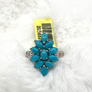 Turquoise Cluster Sterling Silver Ring NWT size 5
